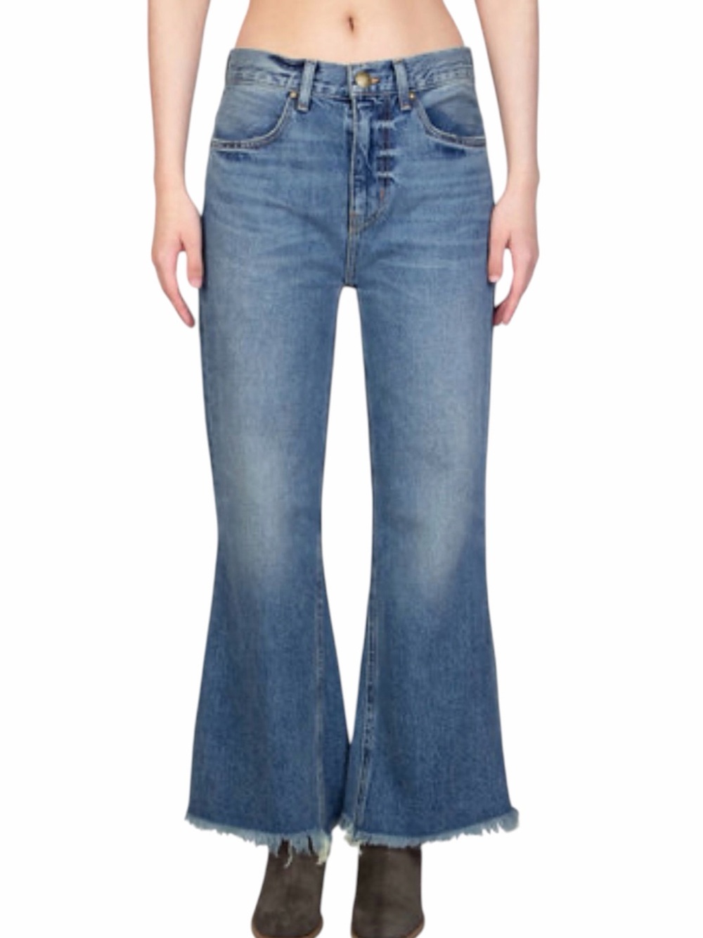 The Great. The kick Bell High-Rise Flared Jeans in Light Blue
